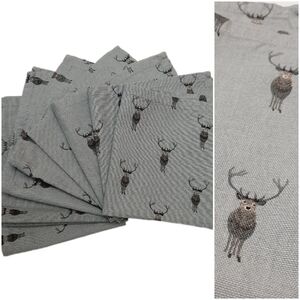 🍒 Set of 8 SOPHIE ALLPORT Highland Stag Deer 100% Cotton Cloth Napkins Grey